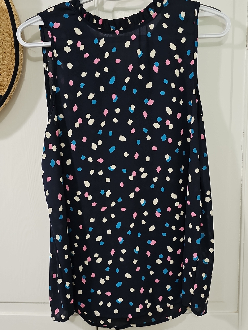 mts Navy Top with Cream, Teal and Pink Spot Print